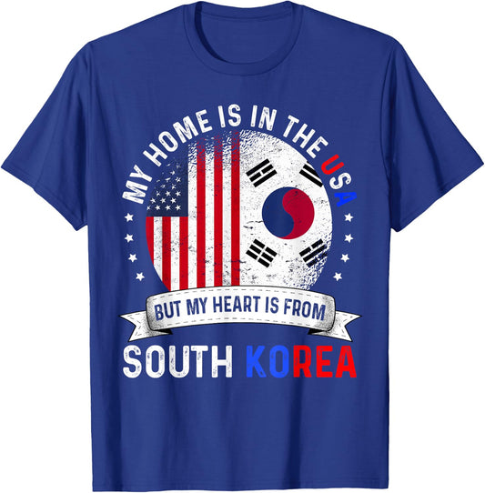 Korean American Patriot Heart is from South Korea Flag T-Shirt - T-Shirt | Royal
