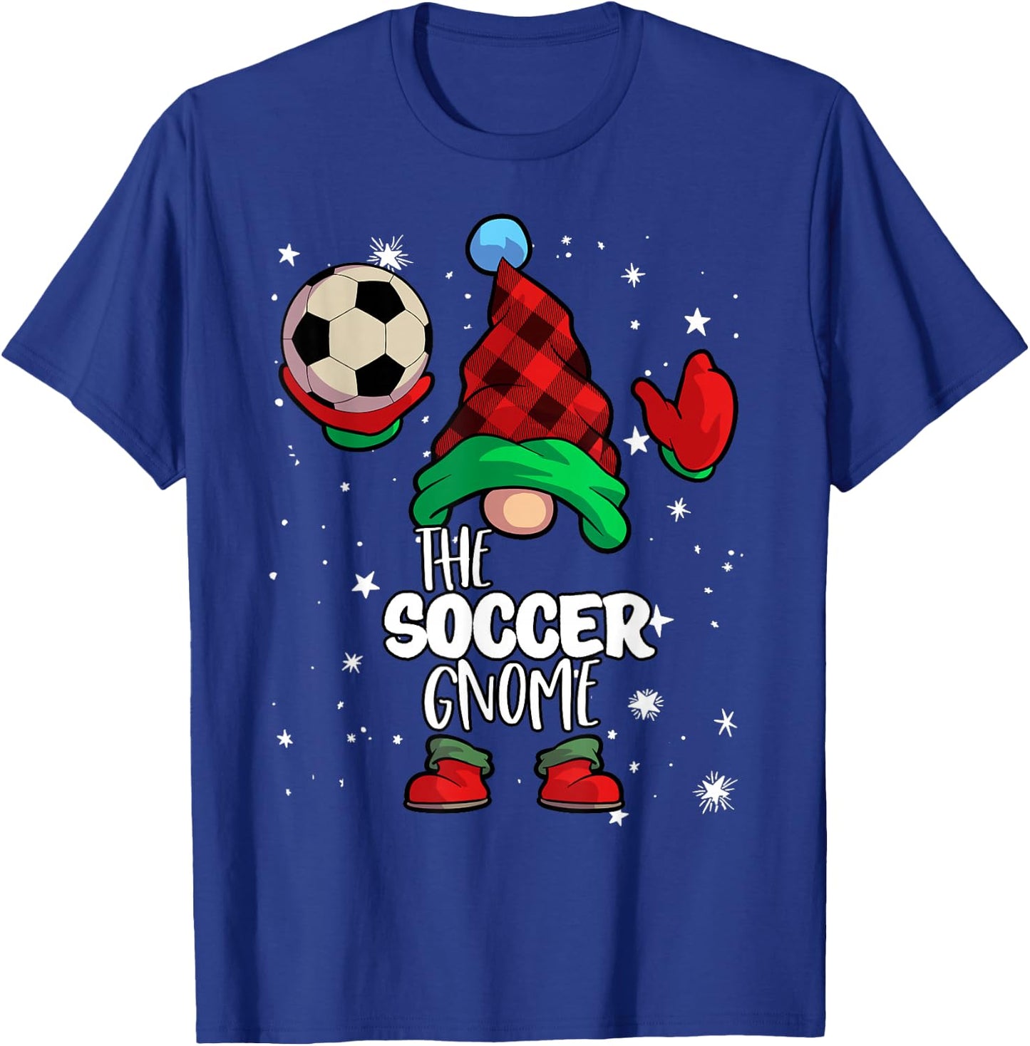 Soccer Gnome Red Buffalo Plaid Matching Family Christmas T-Shirt - T-Shirt | Royal