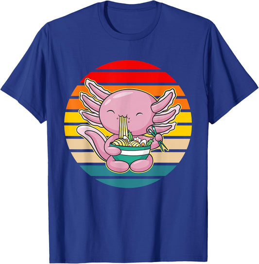Axolotl Eating Ramen Cute Axolotls Kawaii T-Shirt - T-Shirt | Royal