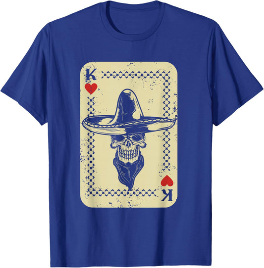 Poker King Mexico Sugar Skull Calavera Cards Player Cowboy T-Shirt - T-Shirt | Royal