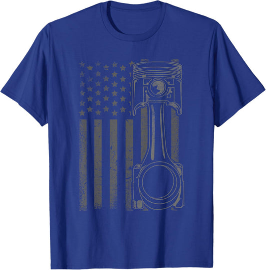 Vintage American Flag Piston Funny Muscle Car Mechanic Gift Small T-Shirt - T-Shirt | Royal