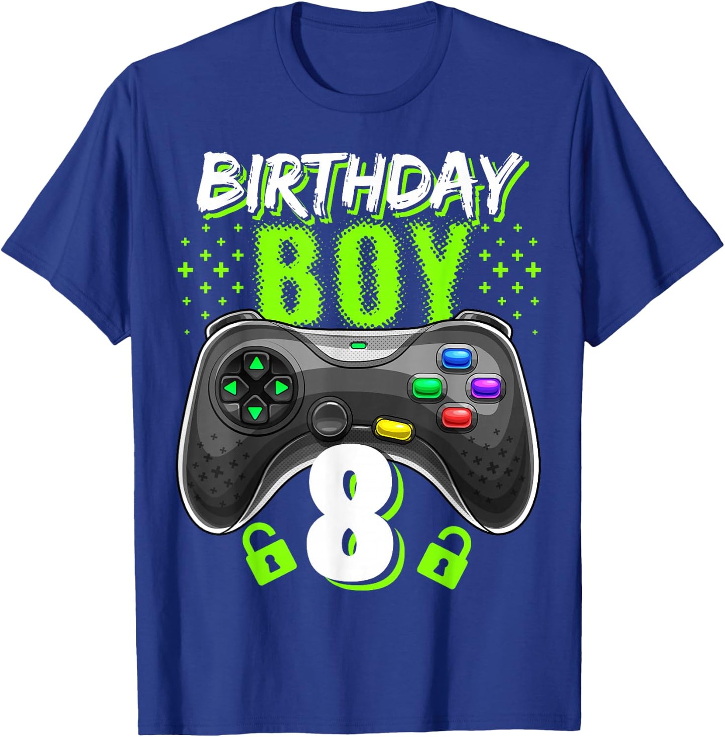 Birthday Boy 8 Video Game Controller Gamer 8th Birthday Gift T-Shirt - T-Shirt | Royal