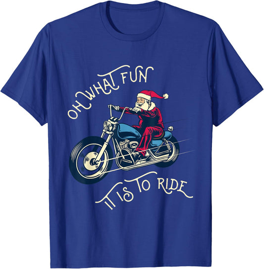Biker Santa Motorcycle Fan Merry Christmas Holiday Men Women T-Shirt - T-Shirt | Royal