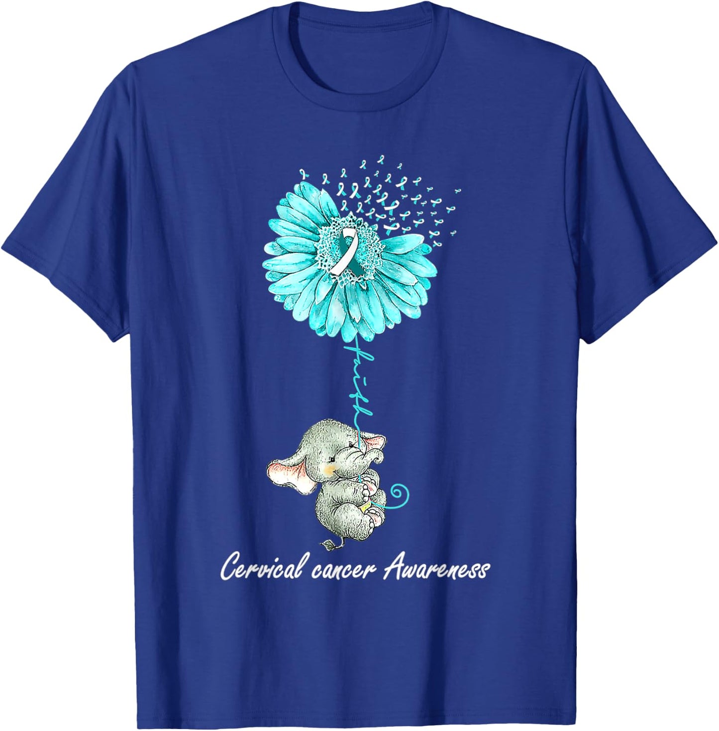 Teal Sunflower Elephant Cervical Cancer Awareness Gift T-Shirt - T-Shirt | Royal