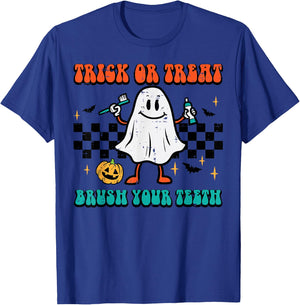 Halloween Trick Treat Brush Teeth Dentist Costume Men Women T-Shirt - T-Shirt | Royal