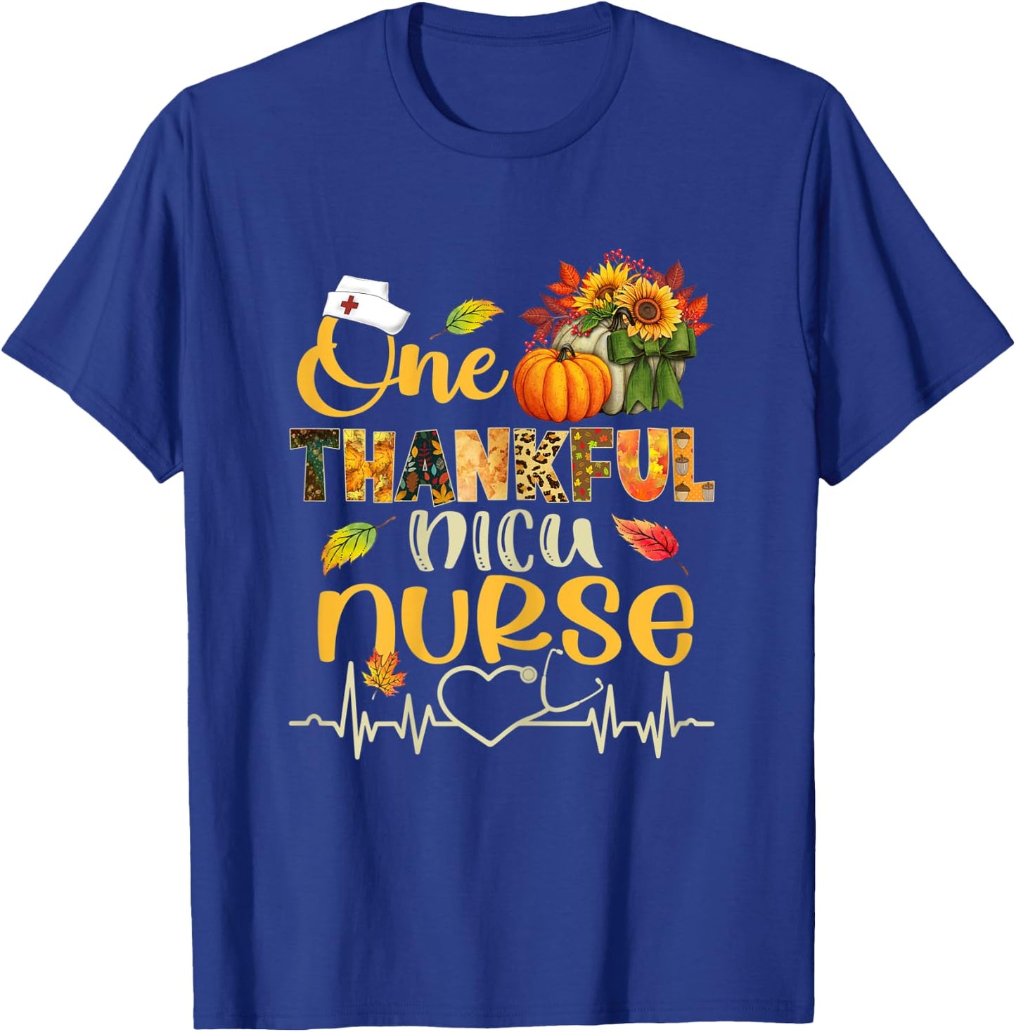 One Thankful NICU Nurse Pumpkin Stethoscope Thanksgiving T-Shirt - T-Shirt | Royal