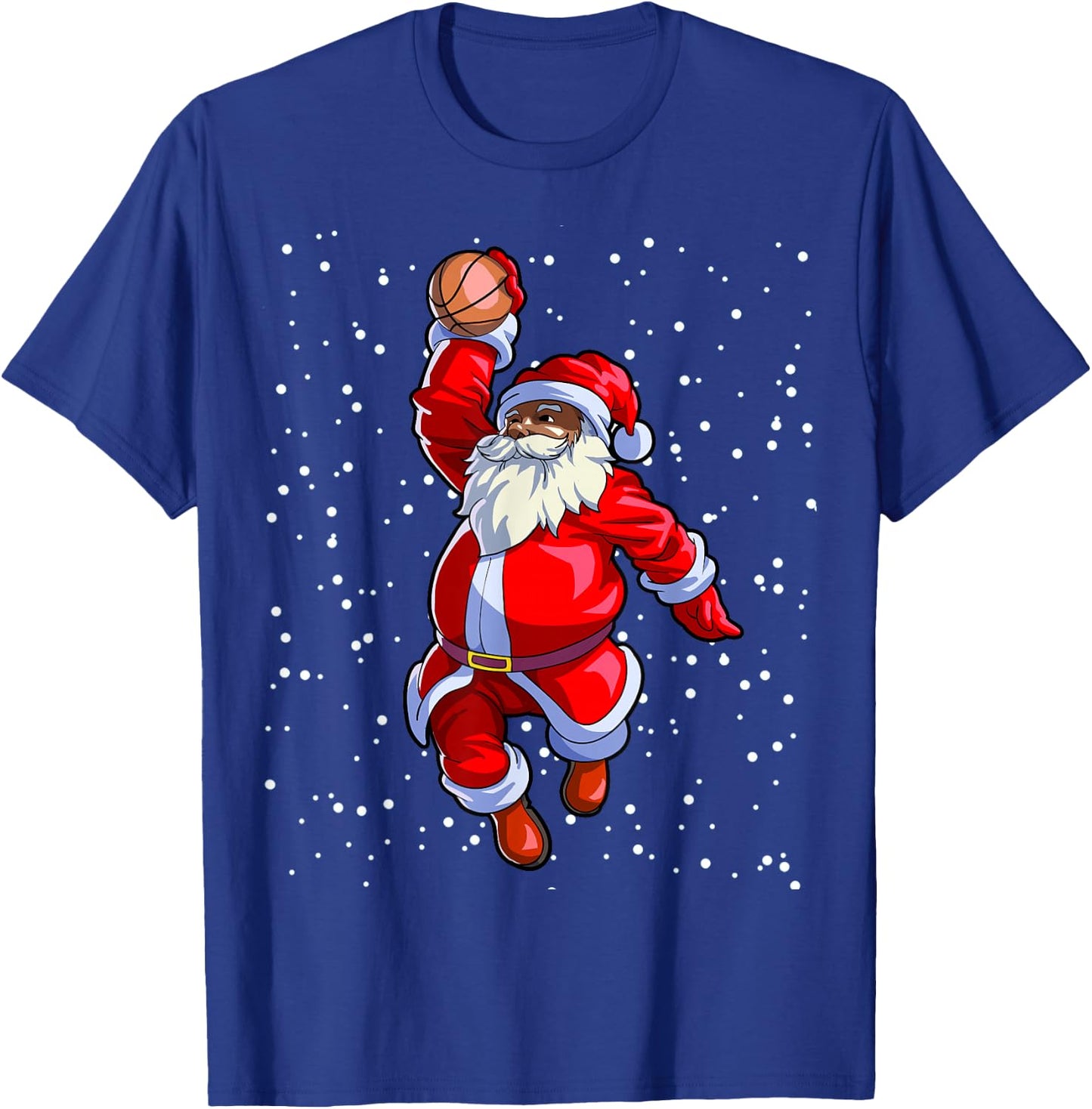 Black African American Santa Claus Basketball Afro Christmas T-Shirt - T-Shirt | Royal