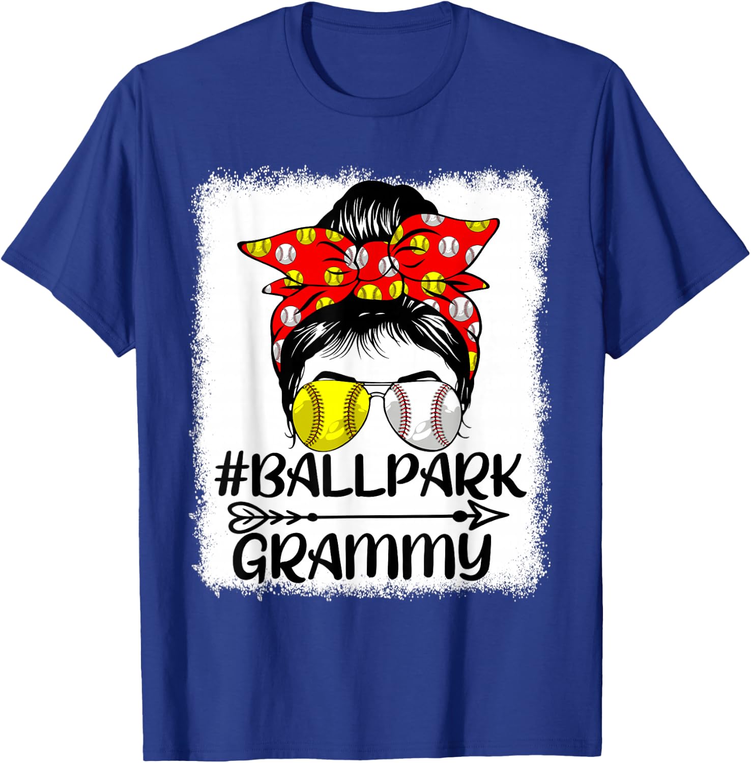 Messy Bun Hair BallPark Grammy Softball Baseball Mothers Day T-Shirt - T-Shirt | Royal