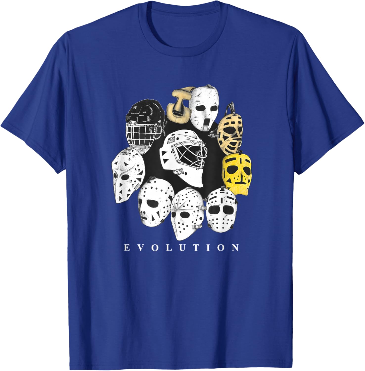 Ice Hockey Goalie Evolution Vintage Retro Modern Masks T-Shirt - T-Shirt | Royal