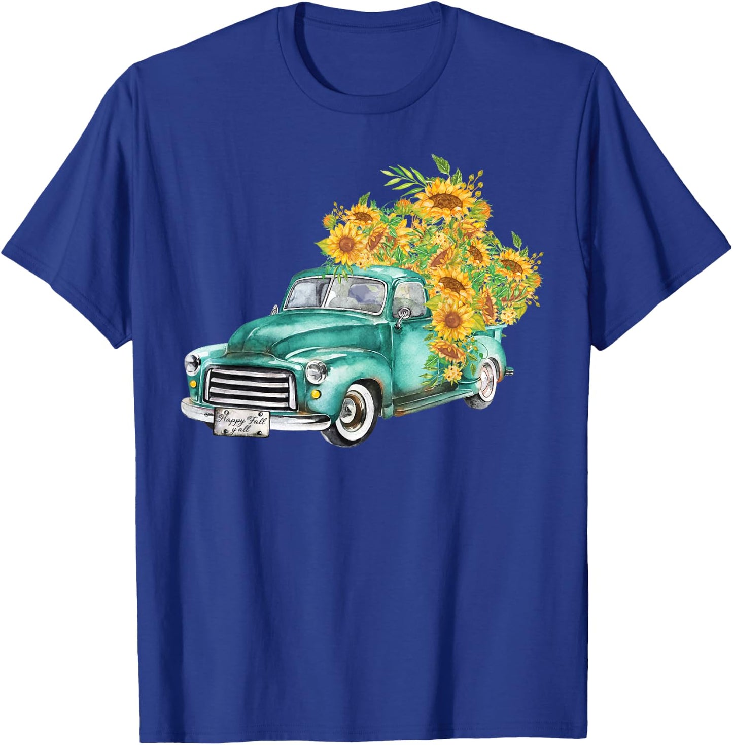 Vintage Truck Sunflowers Happy Fall Y'all T-Shirt - T-Shirt | Royal