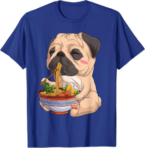 kawaii Japanese anime Pug Dog ramen Food Lovers T-Shirt - T-Shirt | Royal