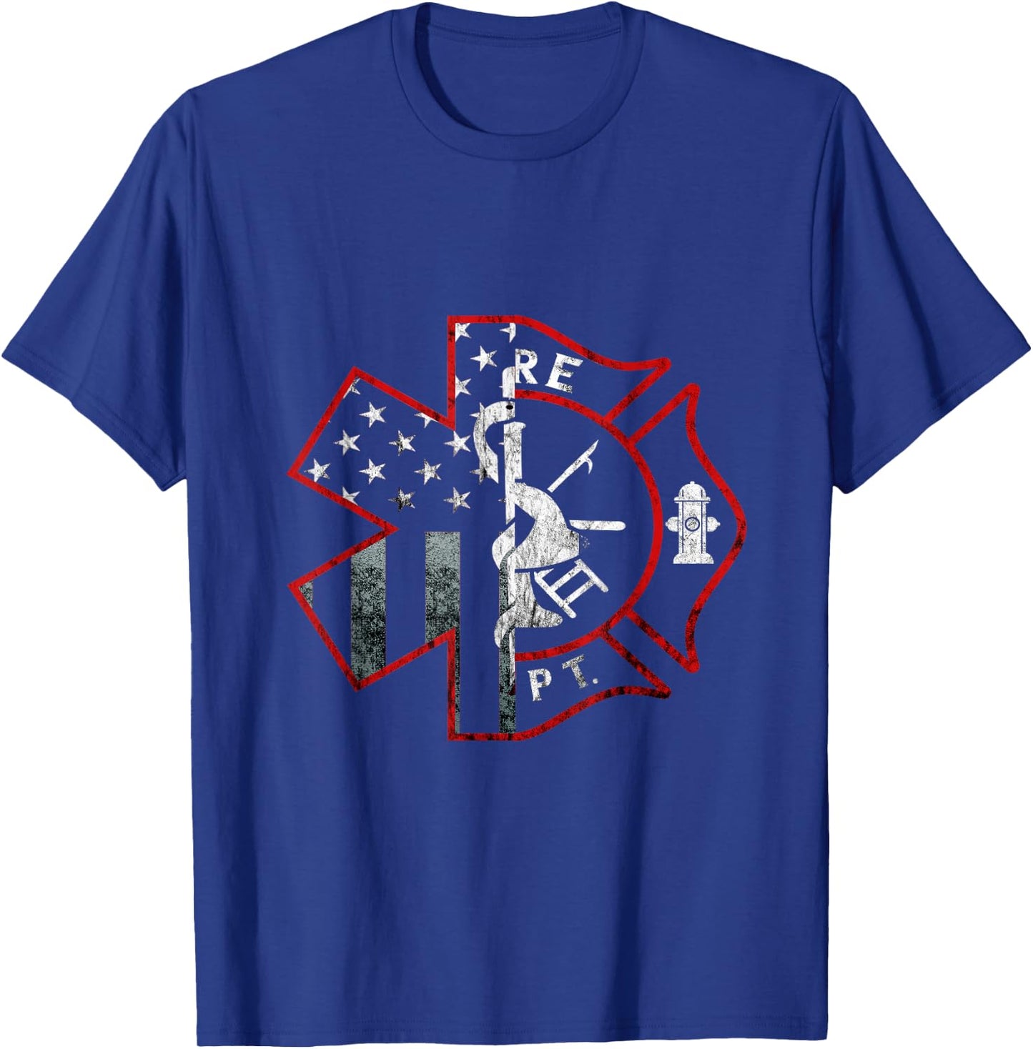 Fireman EMT Paramedic Patriotic American Flag Firefighter T-Shirt - T-Shirt | Royal