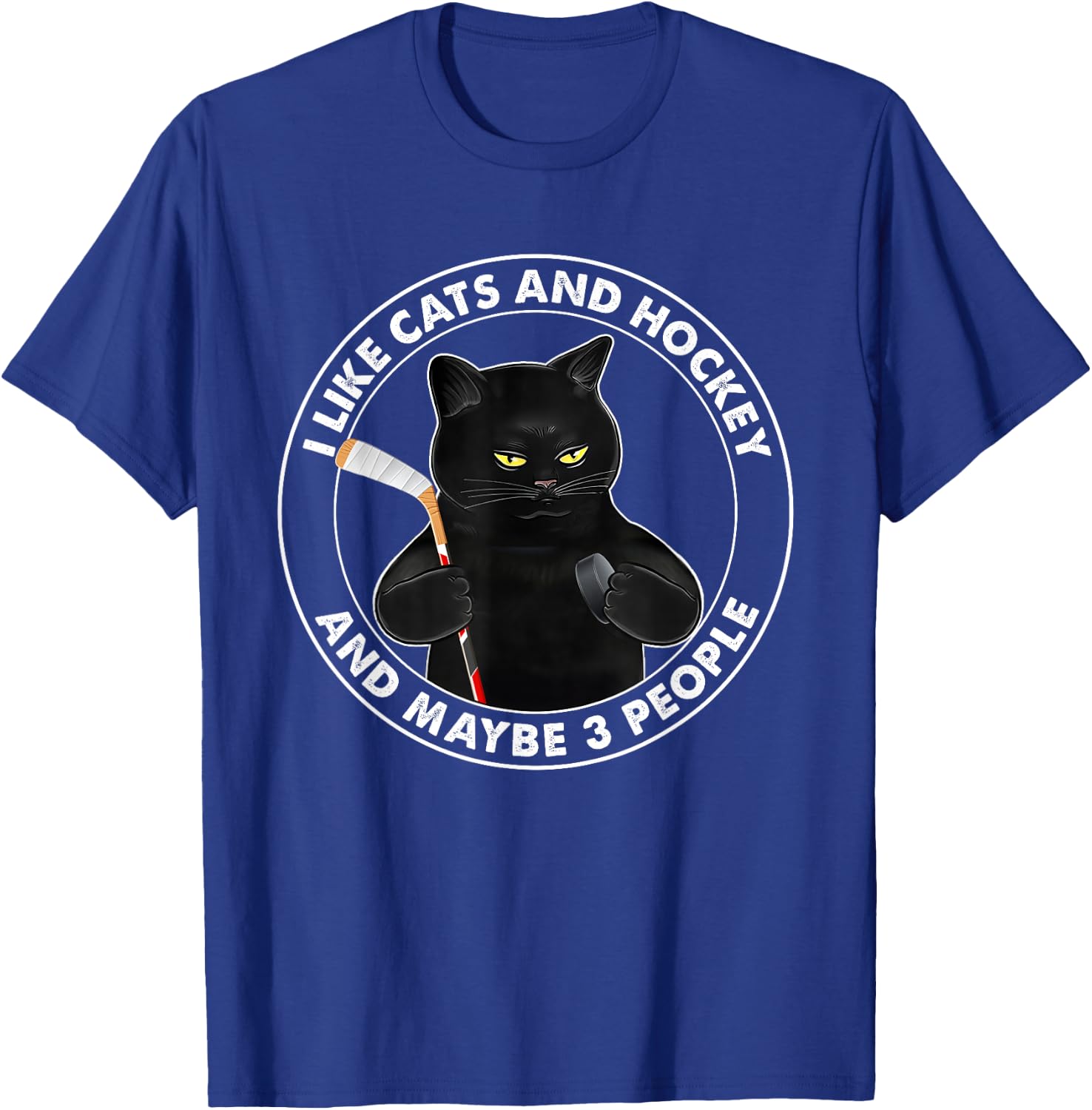 I Like Cats and Hockey and Maybe 3 People Funny Black Cats T-Shirt - T-Shirt | Royal
