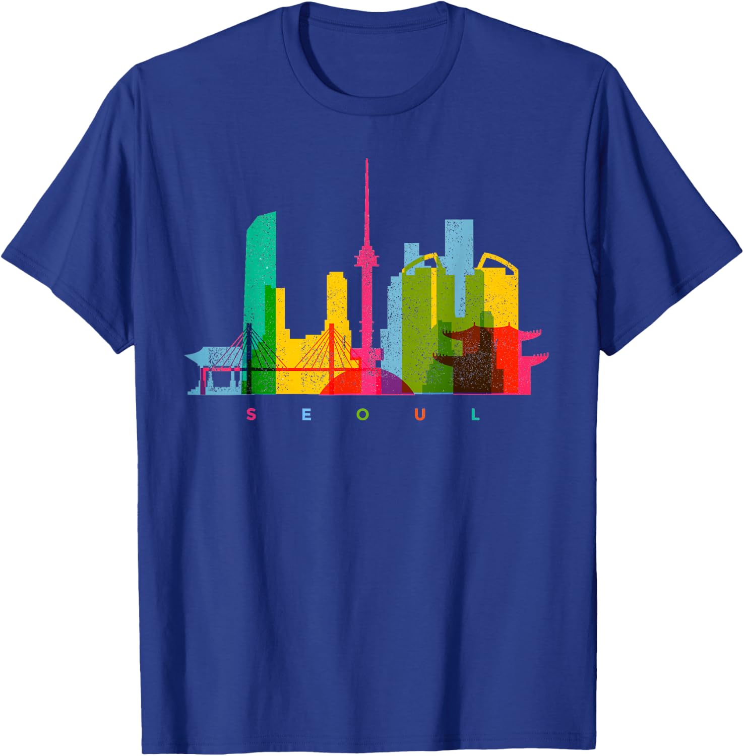 Seoul Skyline South Korea Colourful Vintage Seoul T-Shirt - T-Shirt | Royal