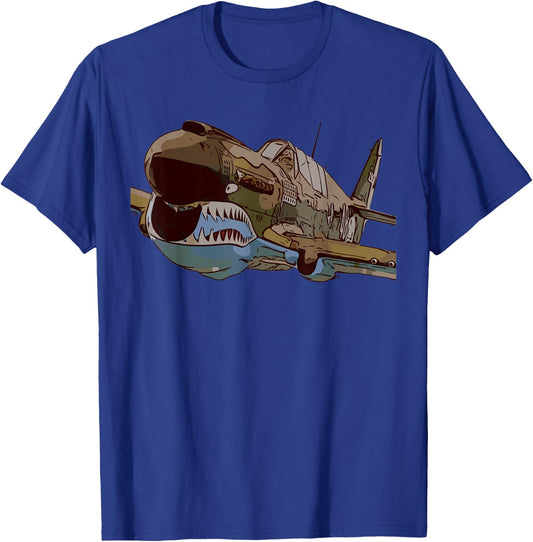 P-40 Warhawk Fighter Aircraft WW2 Plane Spotting Spotter T-Shirt - T-Shirt | Royal