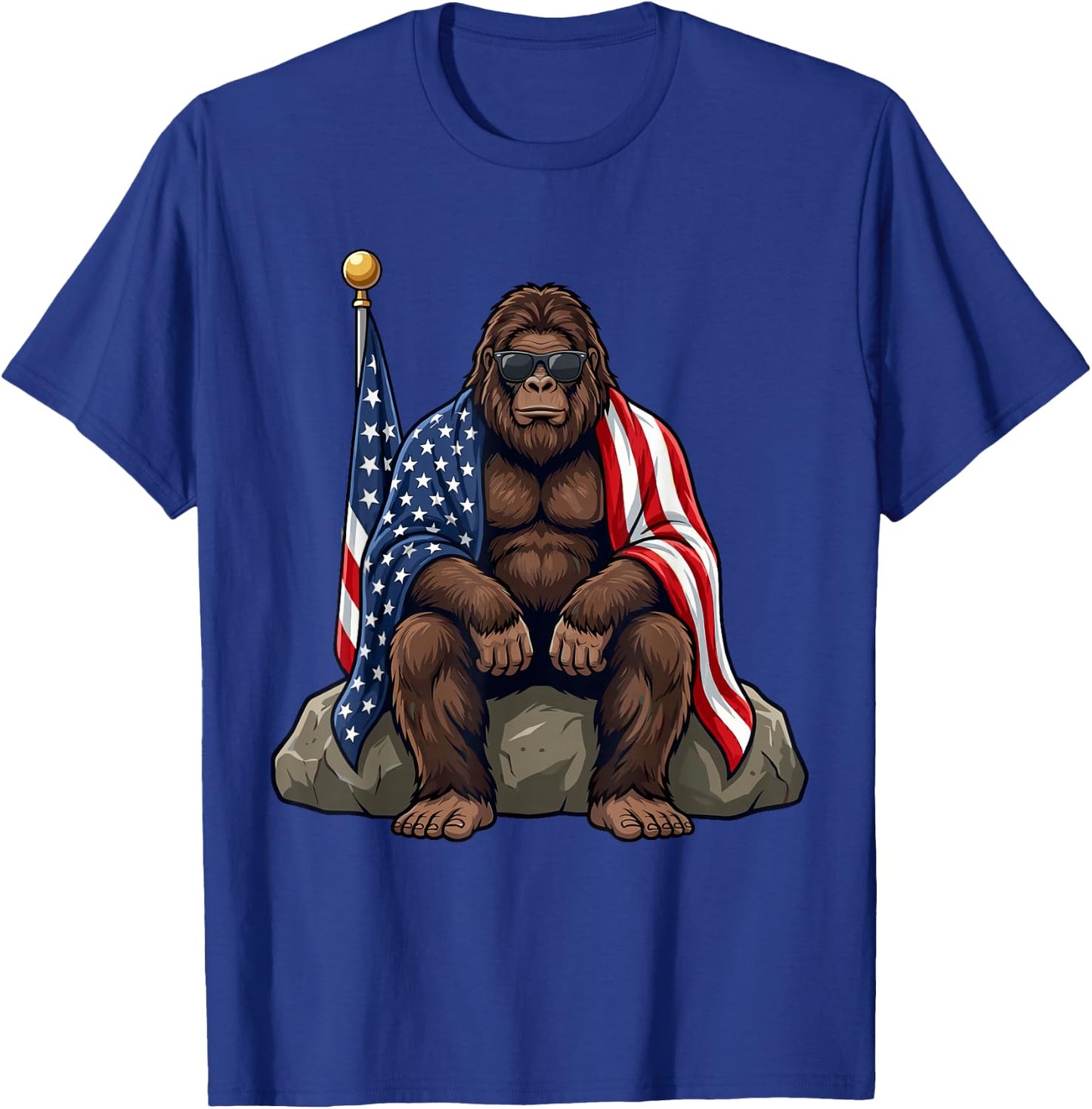 Patriotic Bigfoot 4th of July Sasquatch USA Flag T-Shirt - T-Shirt | Royal