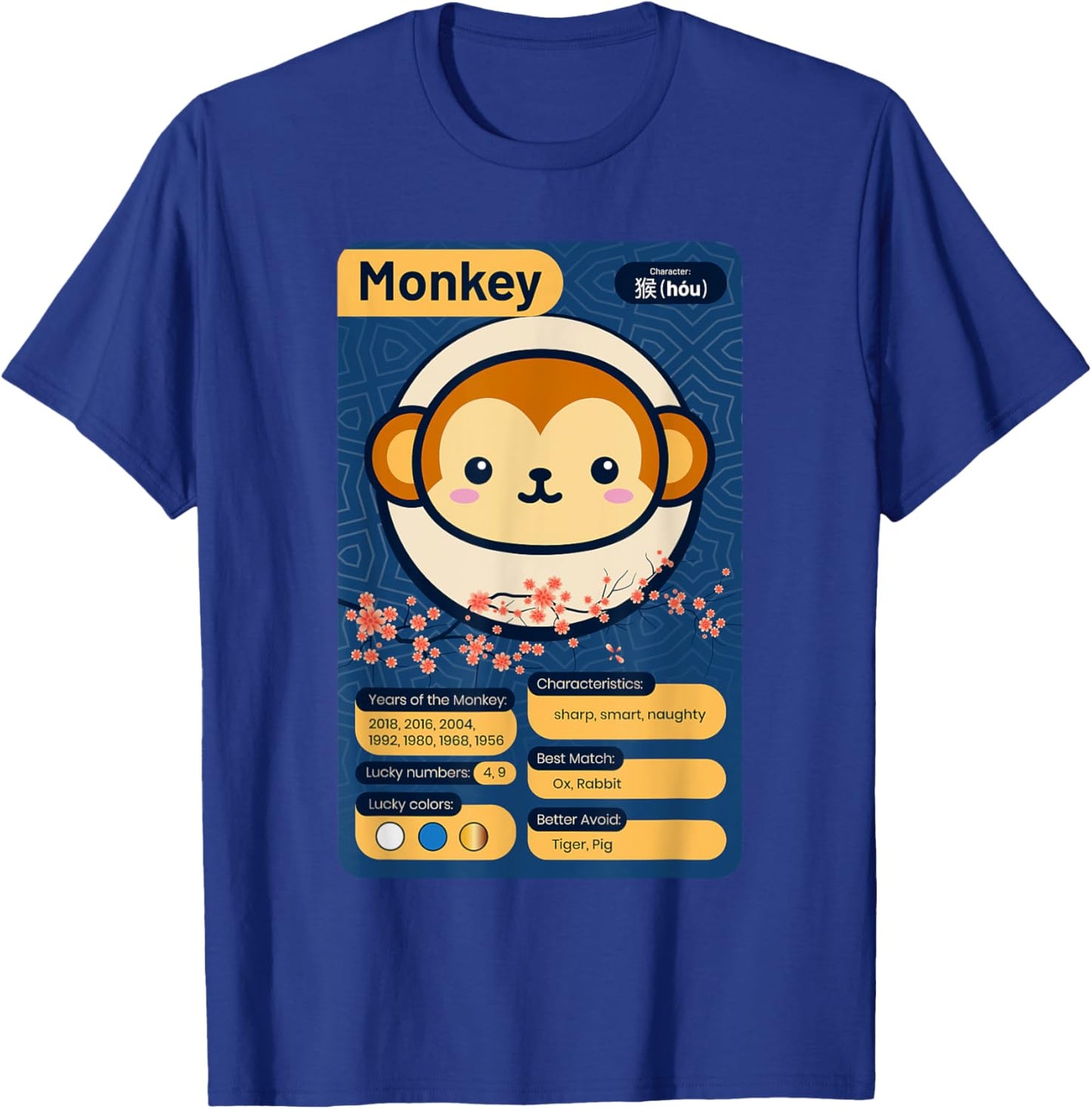 Chinese Zodiac Horoscope Animal Facts Year of the Monkey T-Shirt - T-Shirt | Royal