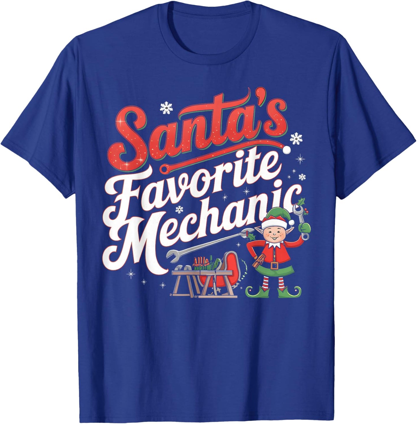Santa’s Favorite Mechanic Funny Christmas Car Auto Repair T-Shirt - T-Shirt | Royal