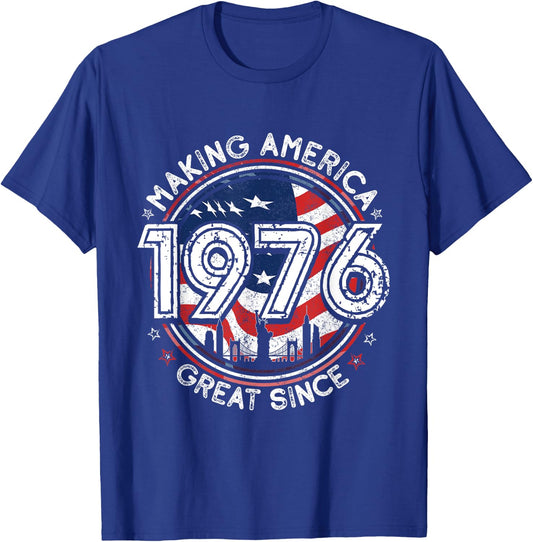 Making America Great Since 1976 American Flag Birthday T-Shirt - T-Shirt | Royal