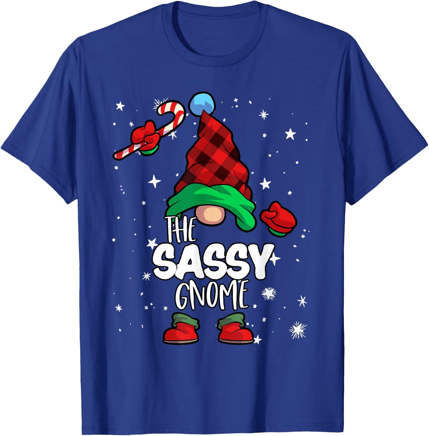 Sassy Gnome Red Buffalo Plaid Matching Family Christmas T-Shirt - T-Shirt | Royal