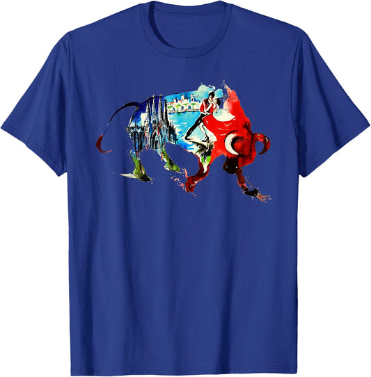 Spain Bull Vintage Travel Love Watercolor T-Shirt - T-Shirt | Royal