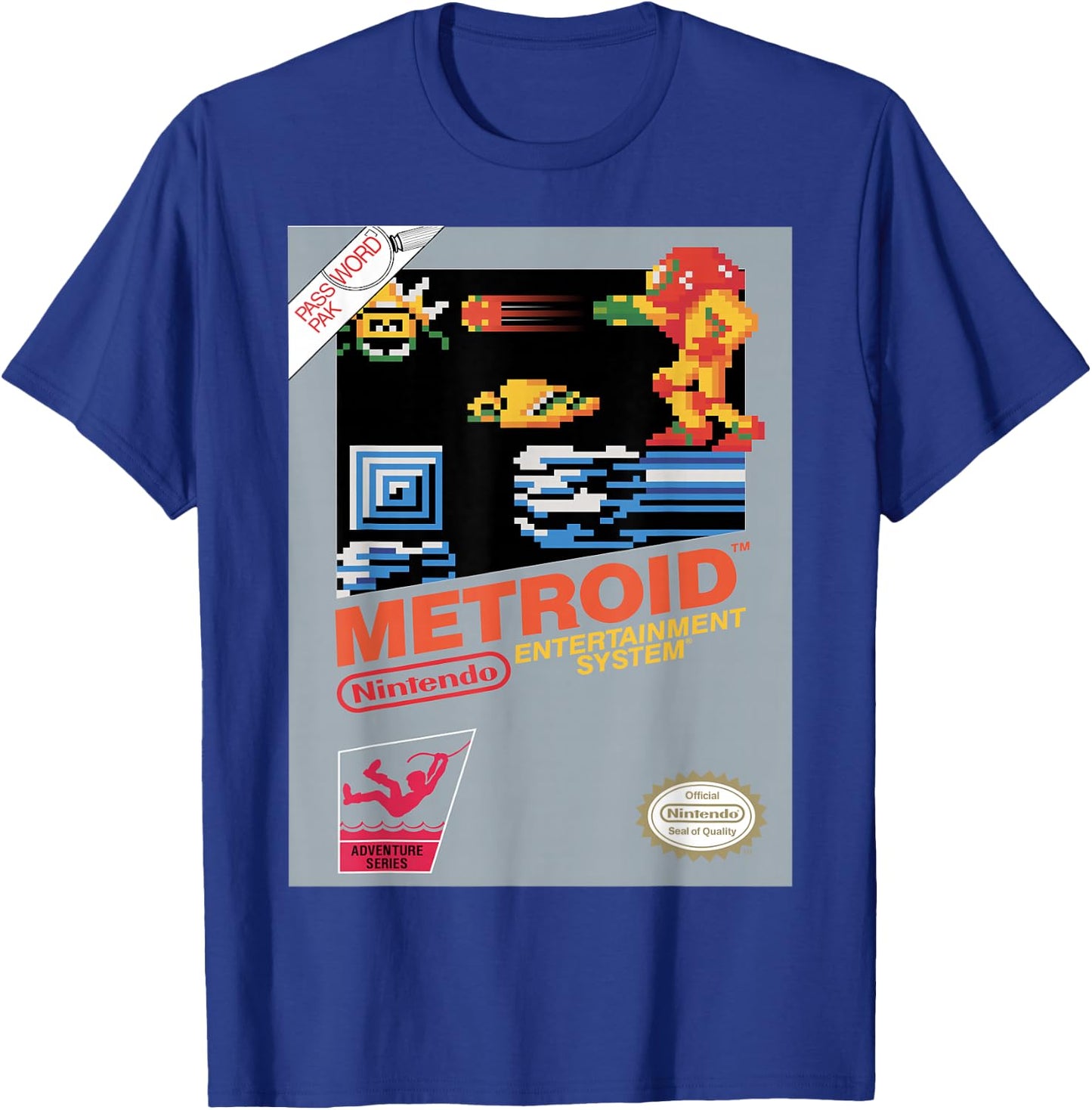 Nintendo NES Metroid Retro Vintage Cover Graphic T-Shirt - T-Shirt | Royal