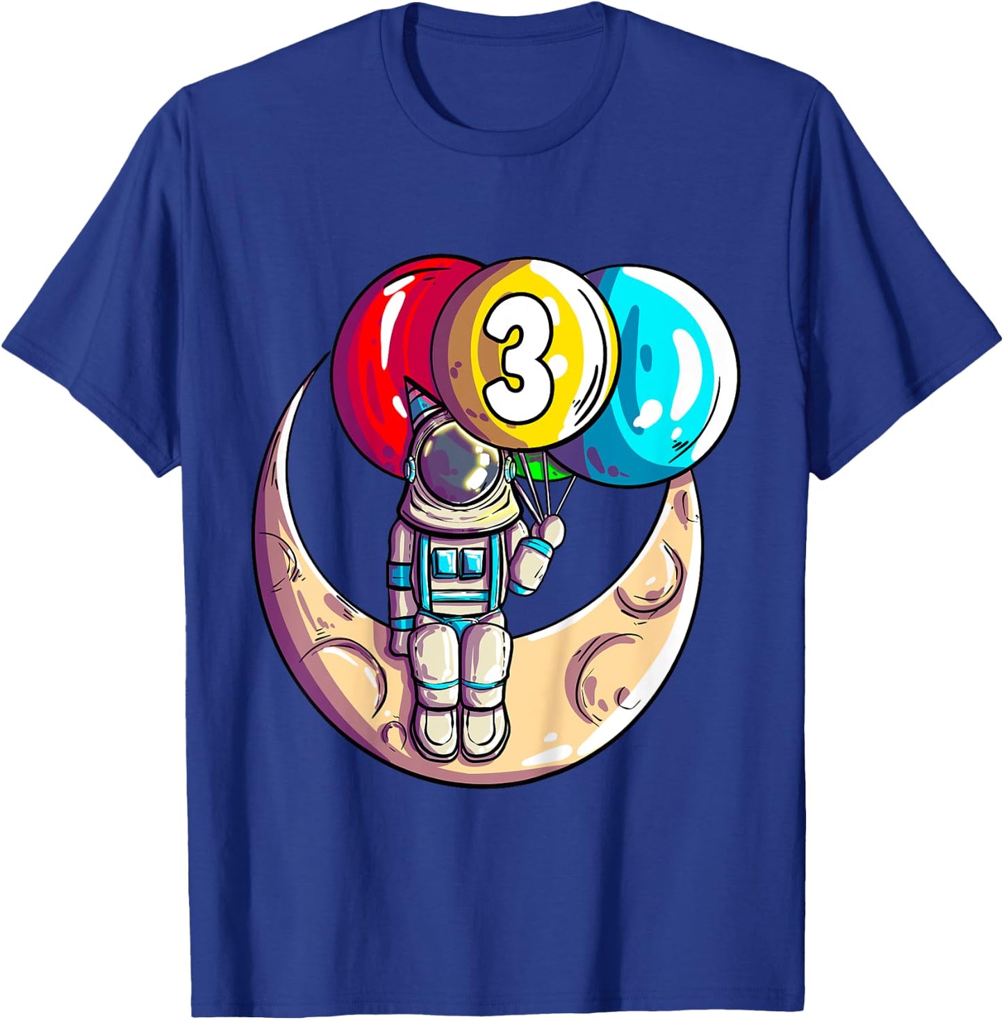 Kids Astronaut Space Moon 3 Year - 3rd Birthday T-Shirt - T-Shirt | Royal
