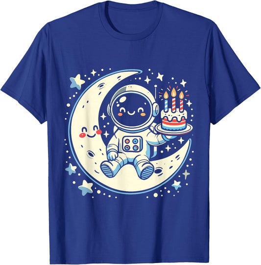 Astronaut On Moon Shirt Space Birthday Cake Smiling Spaceman T-Shirt - T-Shirt | Royal