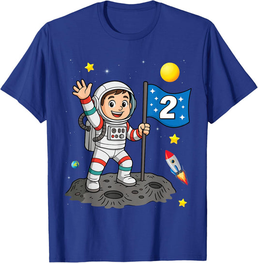 Two 2yr 2nd Boys Girls Astronaut Space Birthday 2 Years Old T-Shirt - T-Shirt | Royal