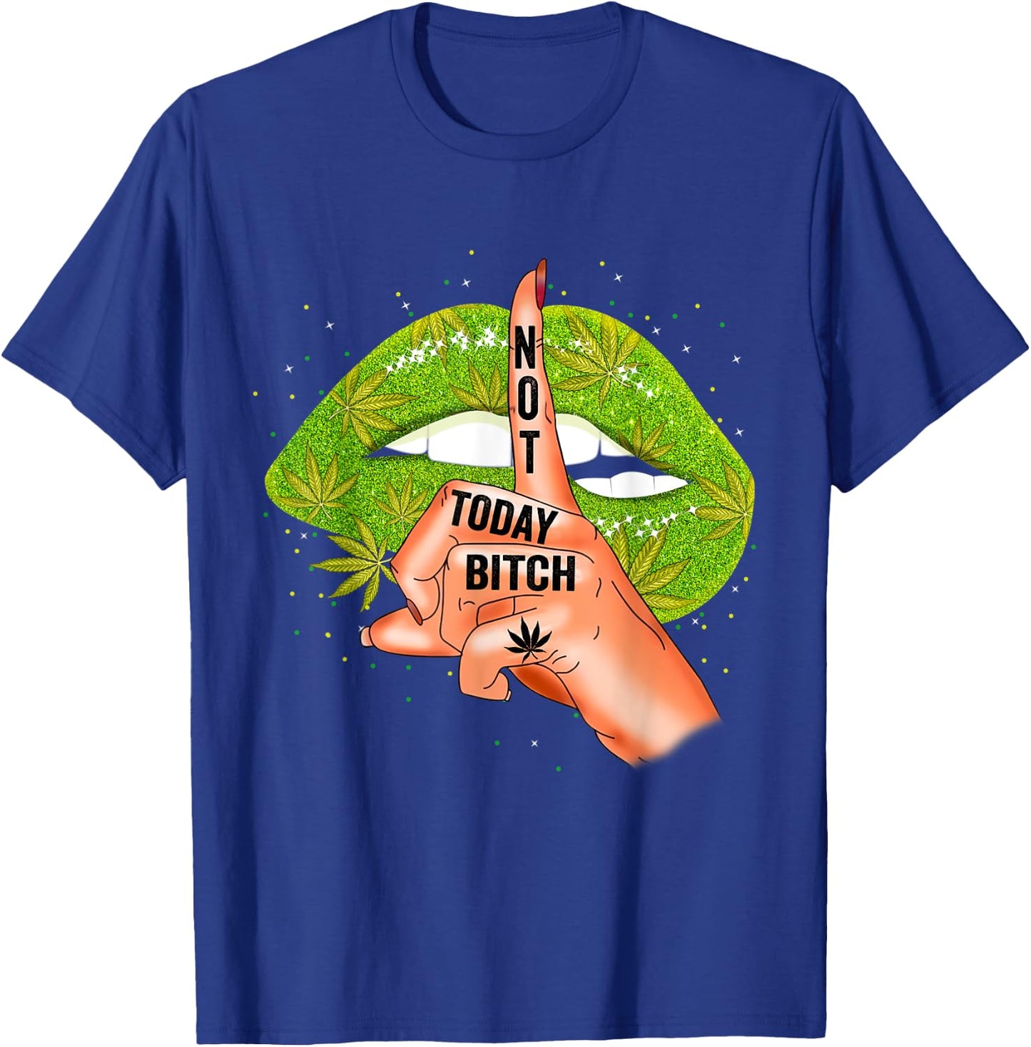 Funny Sexy Lips Cannabis Marijuana Weed Pot Leaf Lover T-Shirt - T-Shirt | Royal