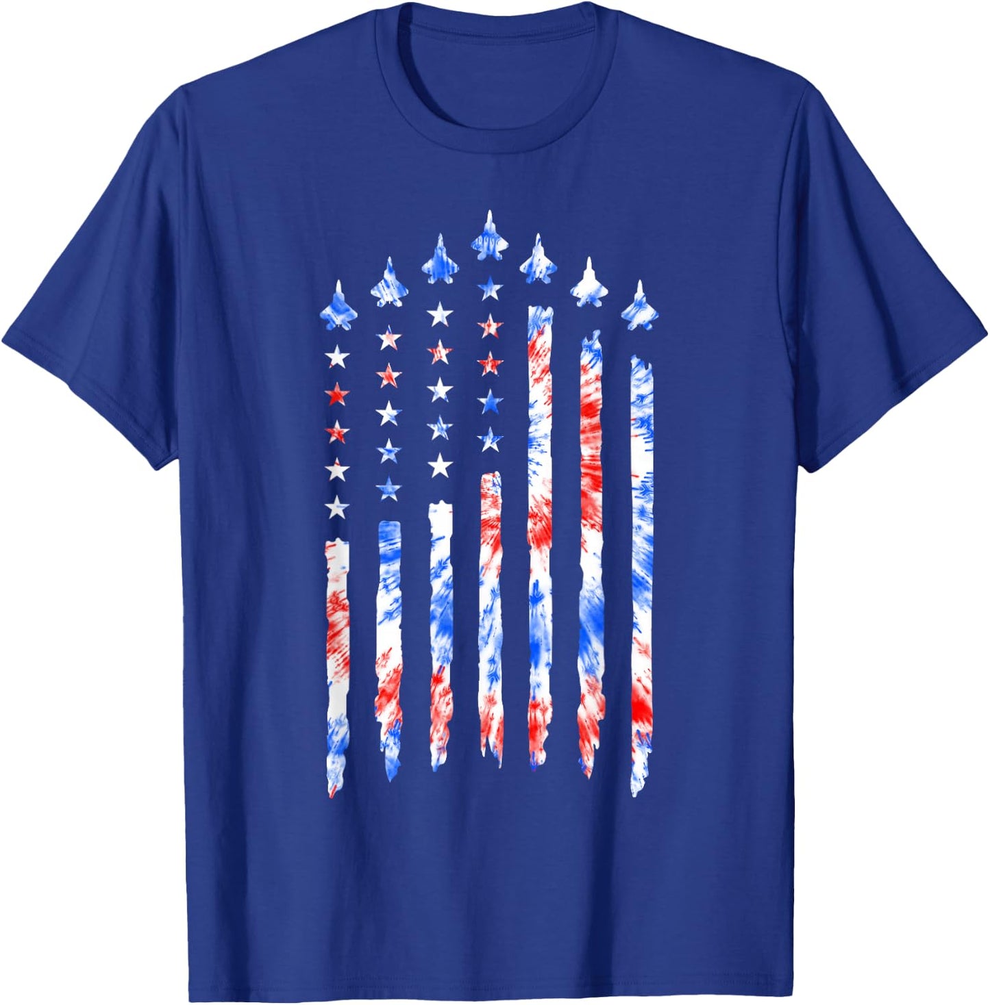 Fighter Jet Airplane American Flag Tie Dye 4th Of July Pilot T-Shirt - T-Shirt | Royal