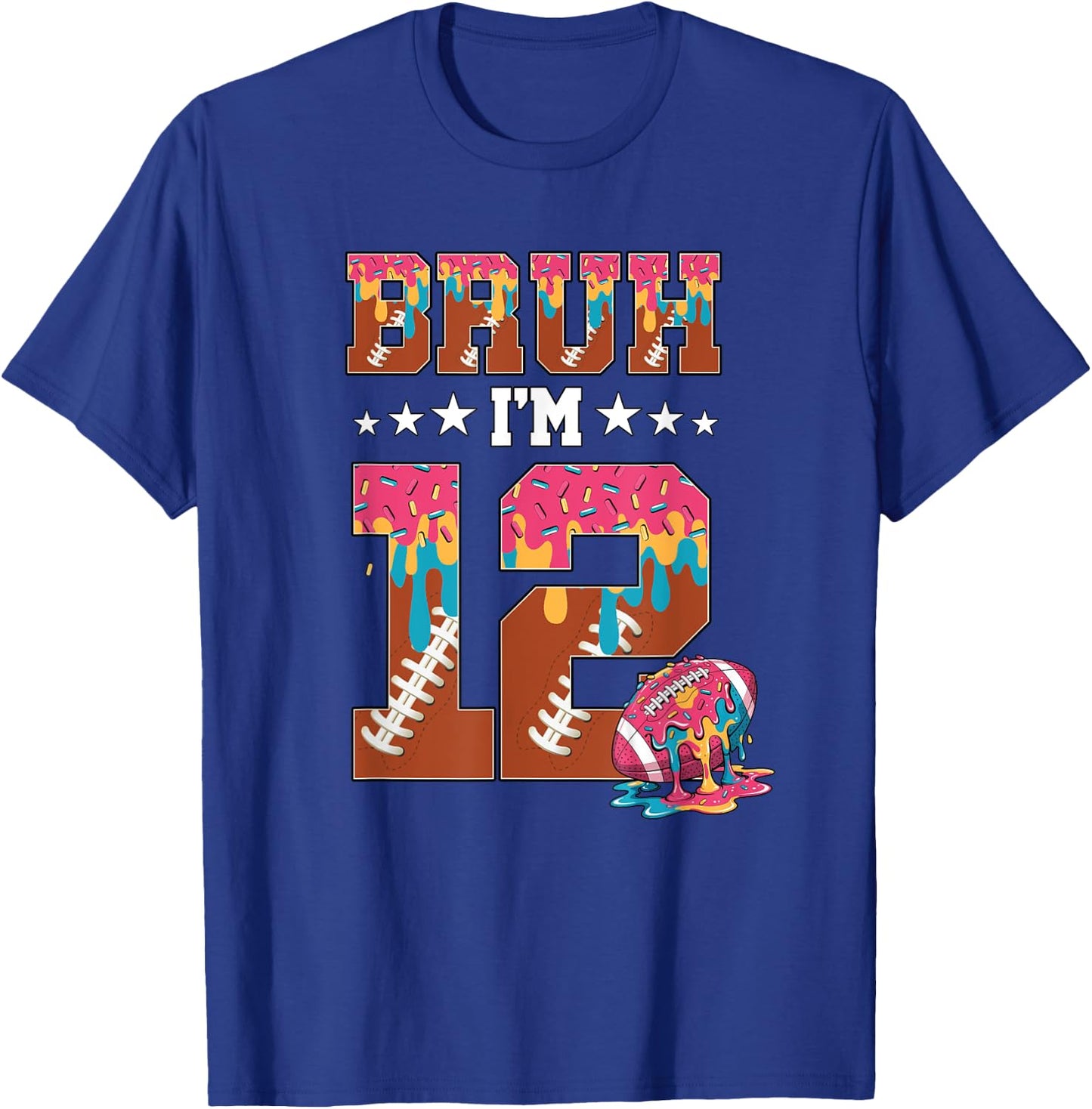 Bruh 12th Birthday Boy Football Ice Cream Drip 12 Year Old T-Shirt - T-Shirt | Royal