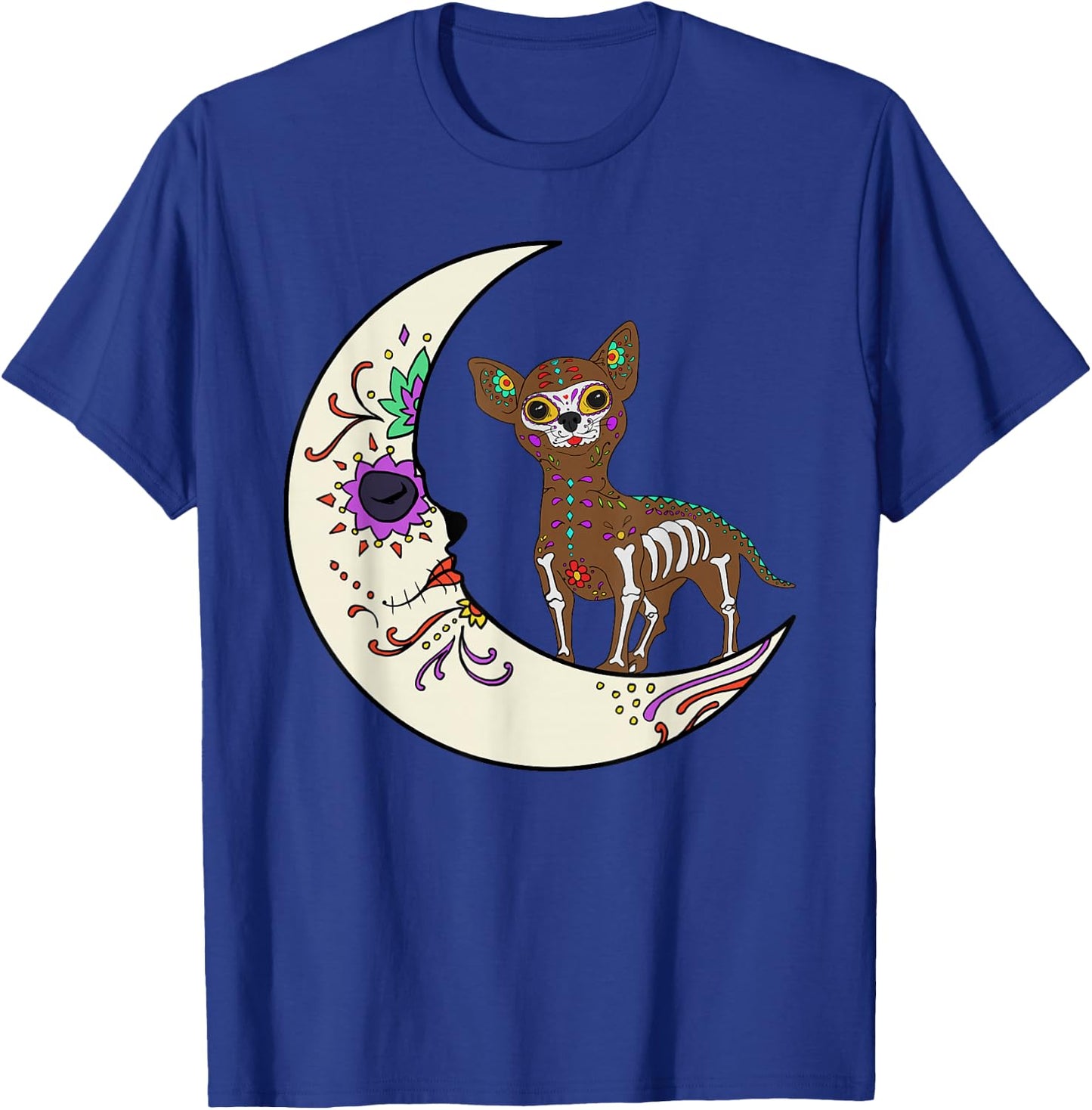 Day of Dead Chihuahua On Moon Dog Chihuahua Sugar Skull Women Kids T-Shirt - T-Shirt | Royal