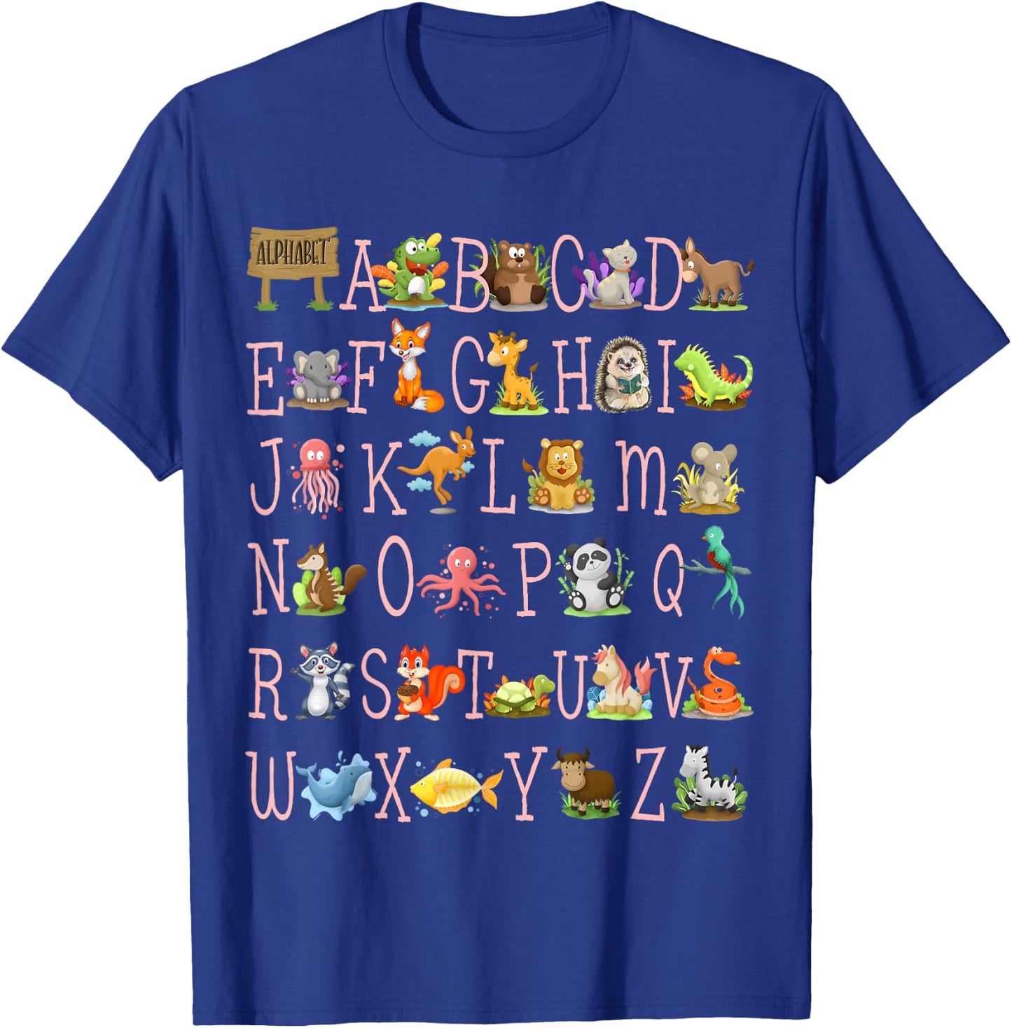 Back to School Kindergarten Teacher ABCs Animals Alphabet T-Shirt - T-Shirt | Royal