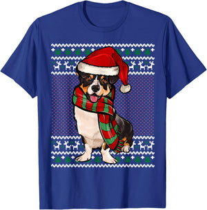 Xmas Cardigan Welsh Corgi Dog Santa Hat Ugly Christmas Men Women T-Shirt - T-Shirt | Royal
