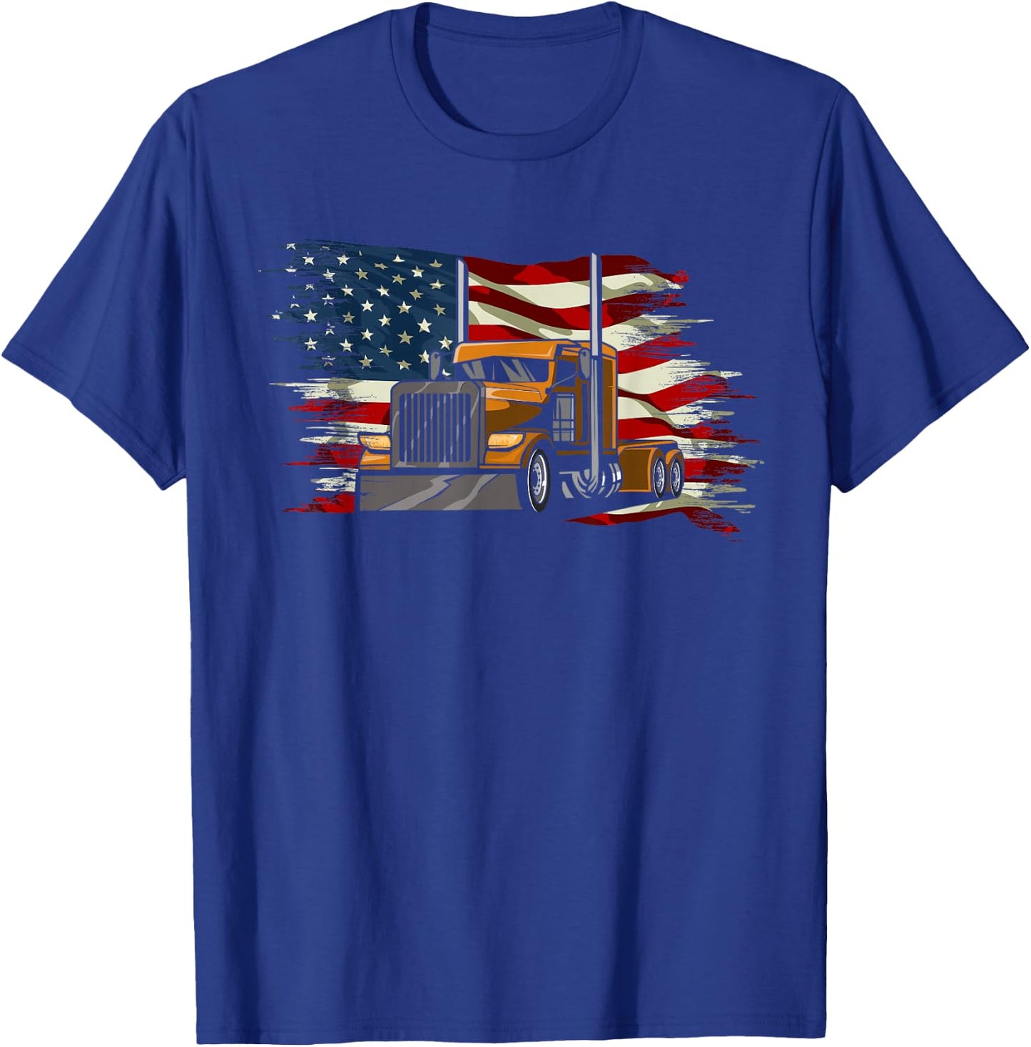 Semi-Trailer Truck Driver Big Rig Trucker American Flag T-Shirt - T-Shirt | Royal