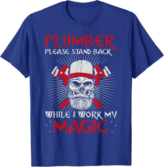 Plumbing Plumber Vintage Plumber Please Stand Back While I T-Shirt - T-Shirt | Royal