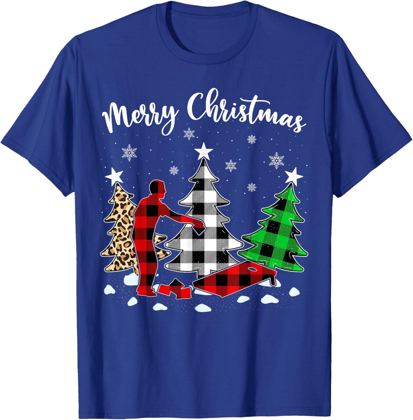 Leopard Buffalo Plaid Matching Cornhole Christmas Pajama T-Shirt - T-Shirt | Royal