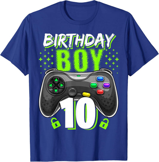 Birthday Boy 10 Video Game Controller Gamer 10th Birthday T-Shirt - T-Shirt | Royal