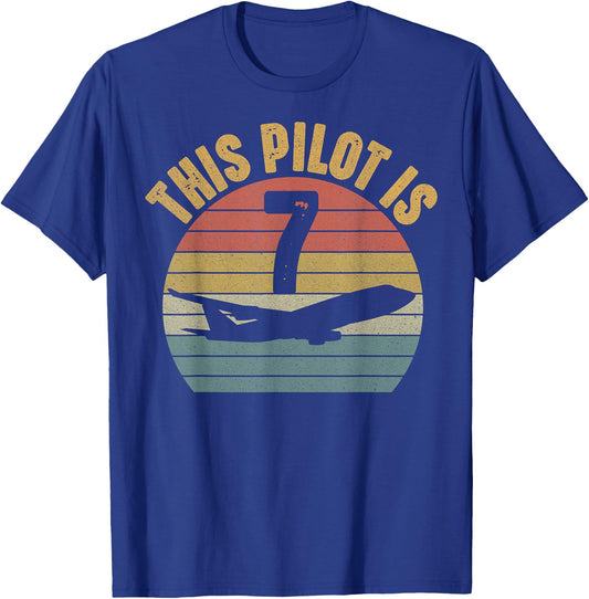 7 Year Old Airplane Pilot 7th Birthday Aviation T-Shirt - T-Shirt | Royal