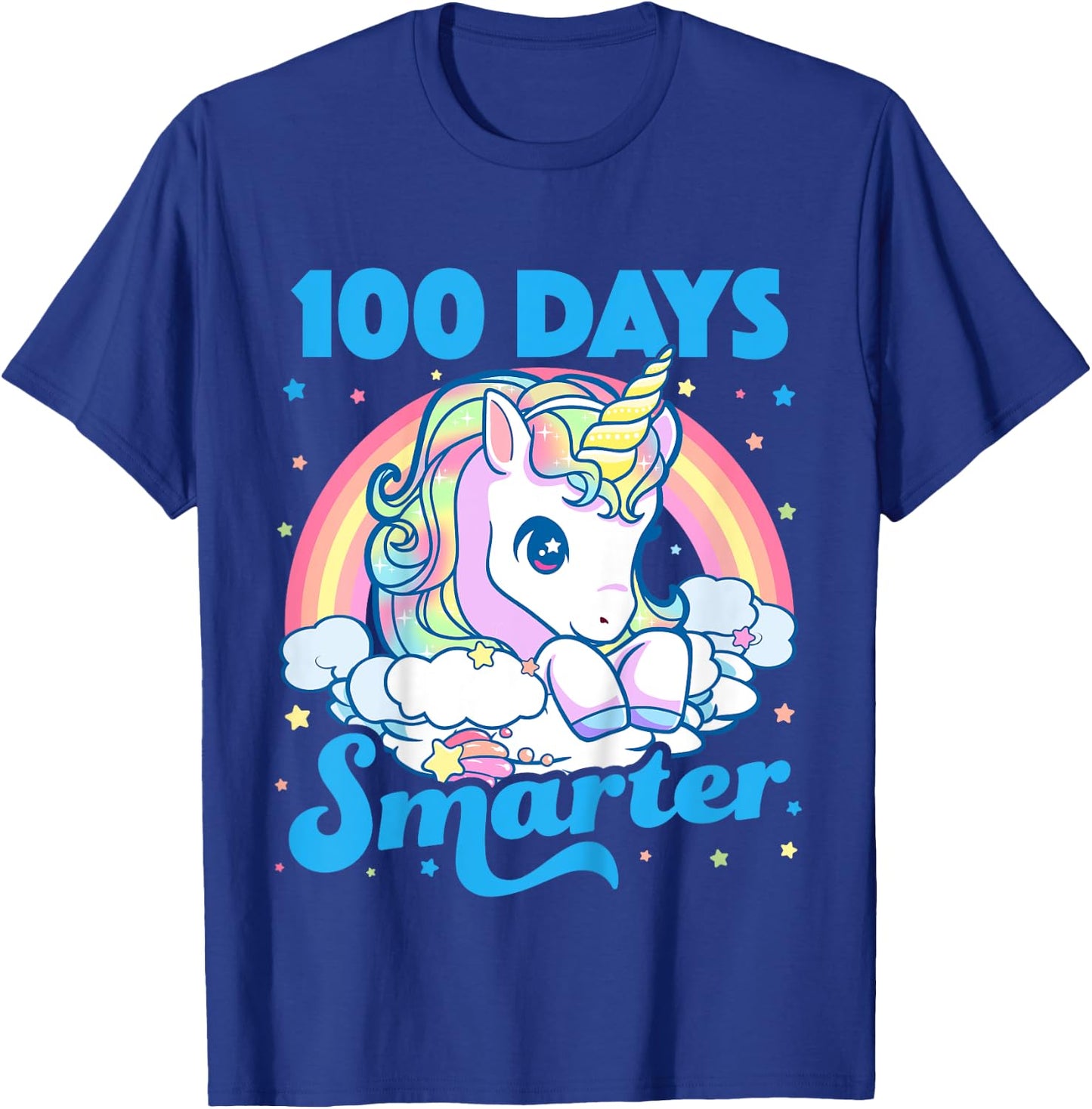 Kids 100 Days Smarter Unicorn Girls Teacher 100th Day of School T-Shirt - T-Shirt | Royal