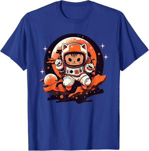 Kawaii Space Cat Retro Astronaut Cute Kitty Neko Cat Stars T-Shirt - T-Shirt | Royal