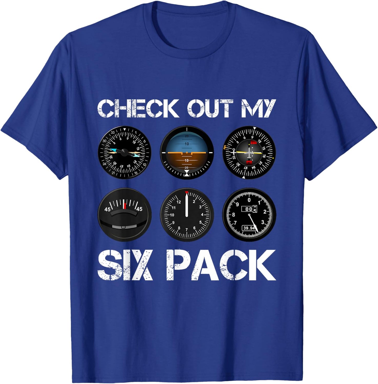 Funny Pilot T Shirt Airplane Six Pack Flight Instruments T-Shirt - T-Shirt | Royal