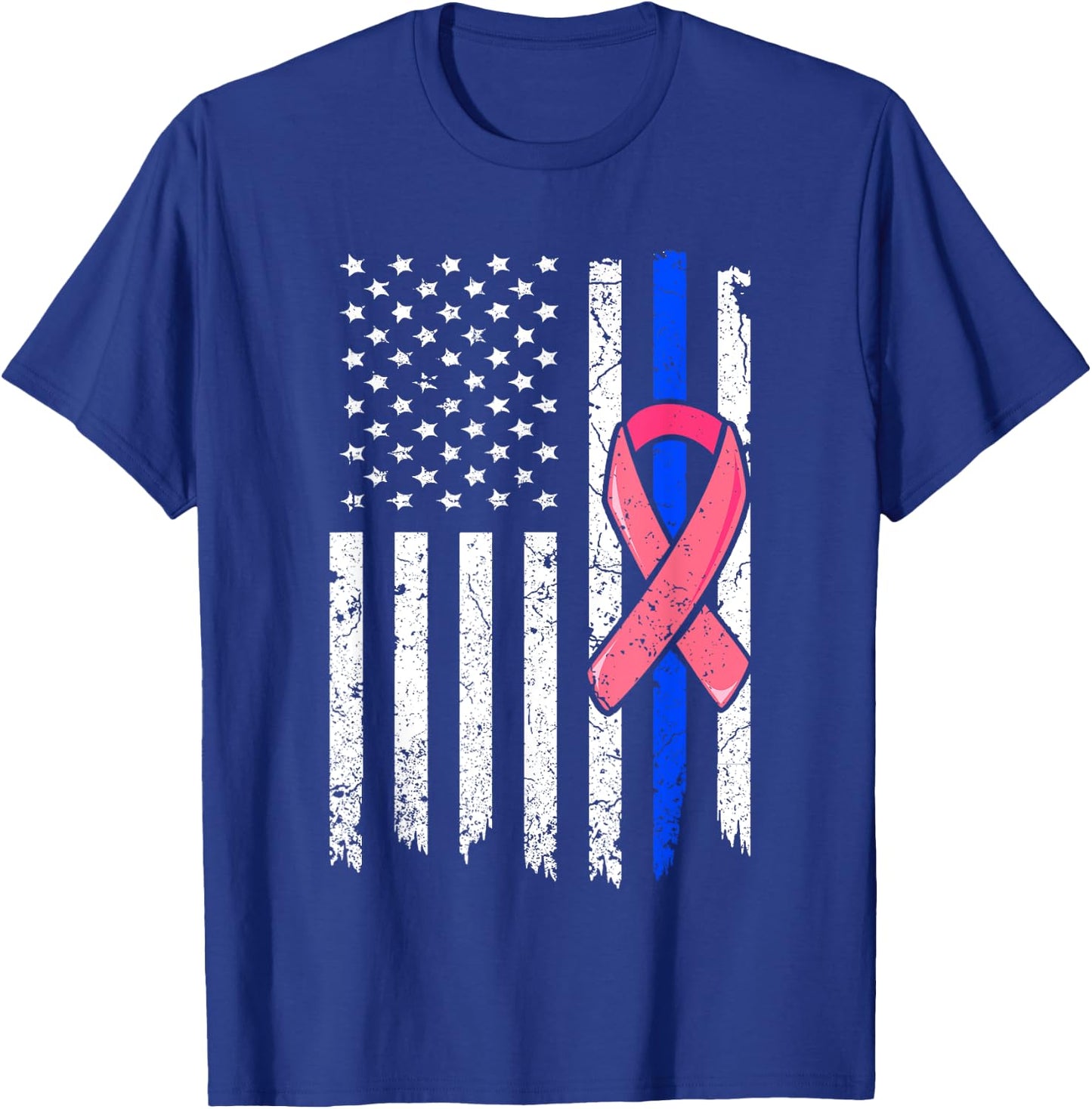 Breast Cancer Police American Flag Shirt Pink Ribbon Fighter T-Shirt - T-Shirt | Royal