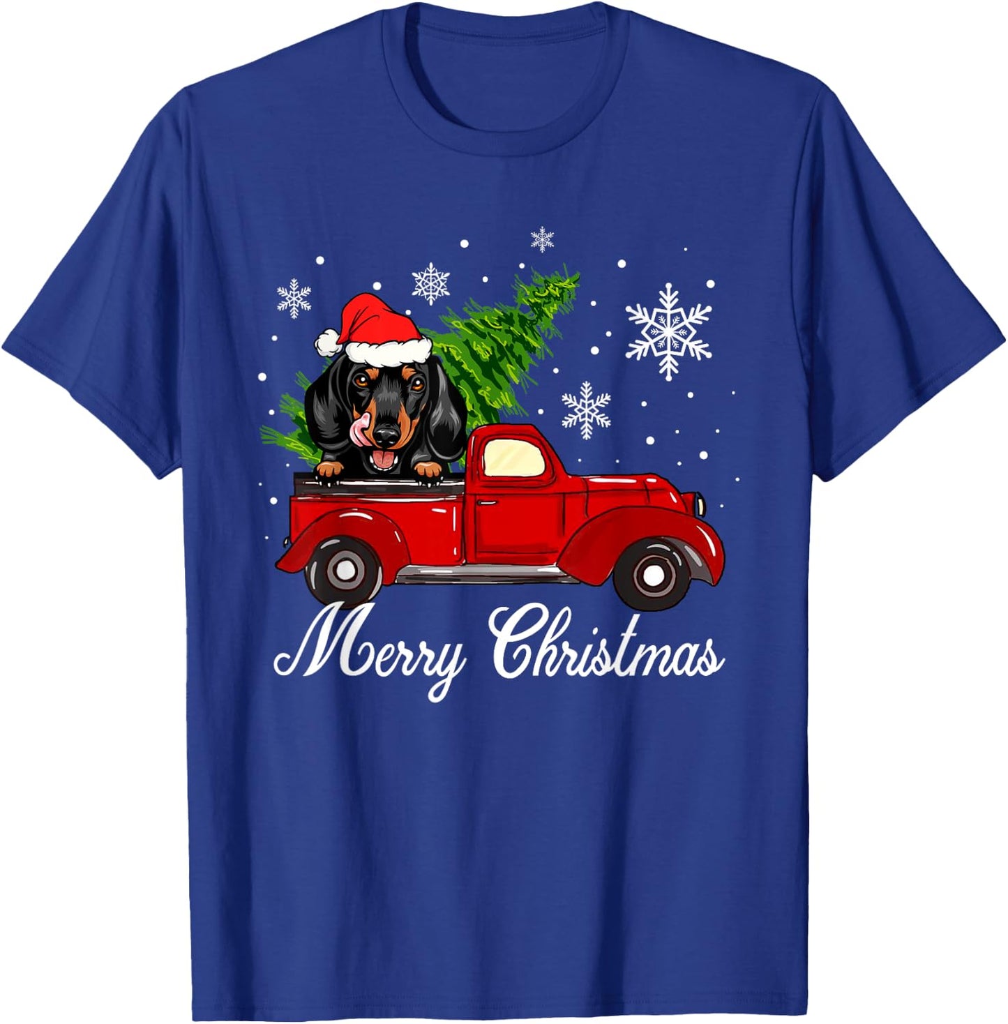 Dachshund Dog Riding Red Truck Christmas Decorations Pajama T-Shirt - T-Shirt | Royal