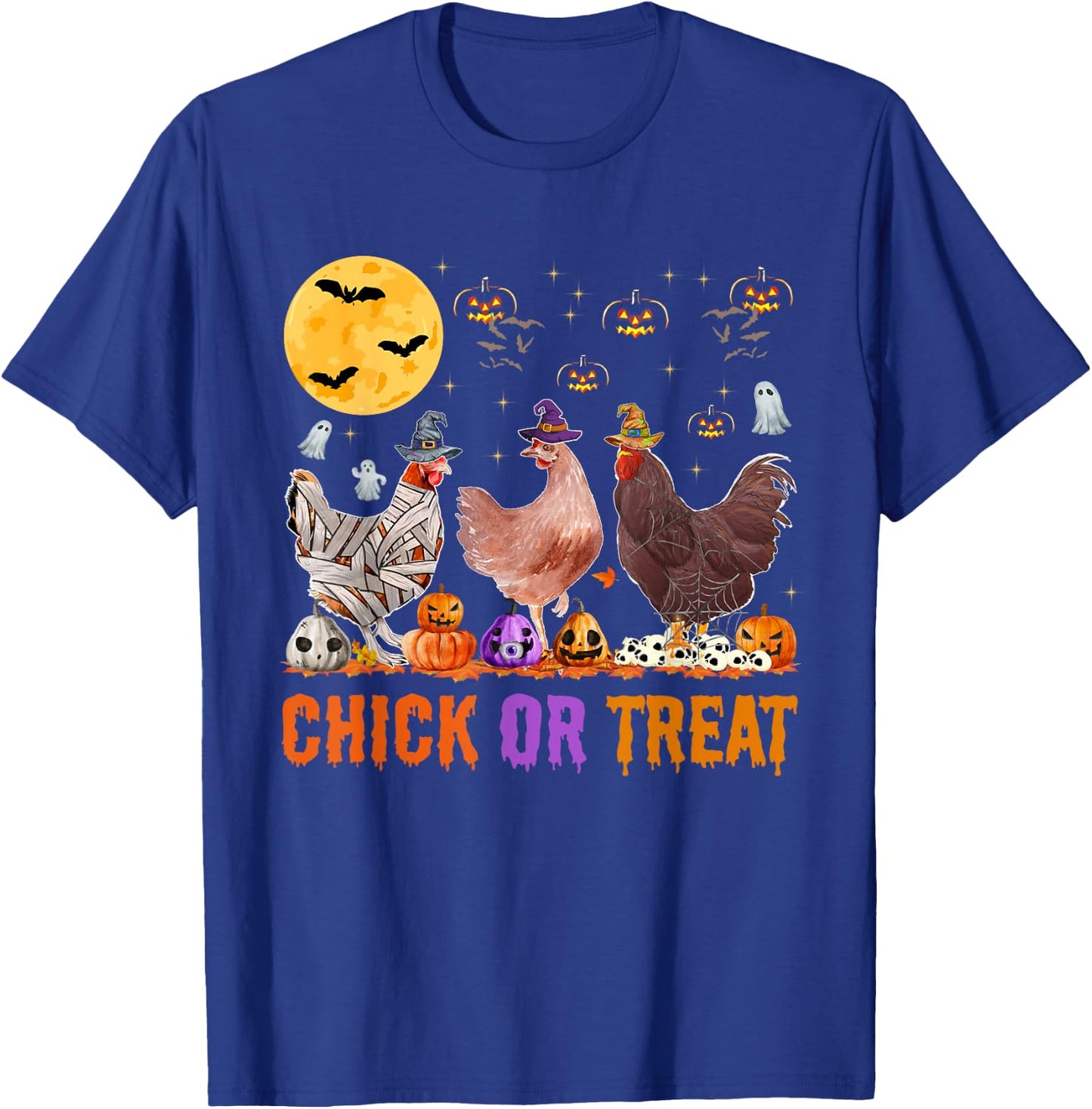 Fall Halloween Chicken Pumpkin Chick Or Treat Spooky T-Shirt - T-Shirt | Royal