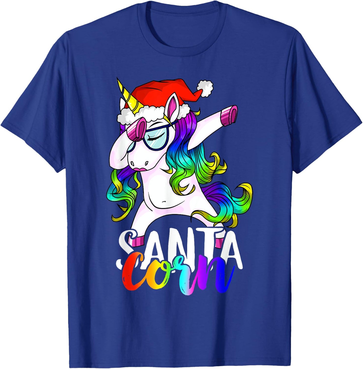 Santacorn Dabbing Unicorn Boys Girls Women Xmas Pajamas T-Shirt - T-Shirt | Royal