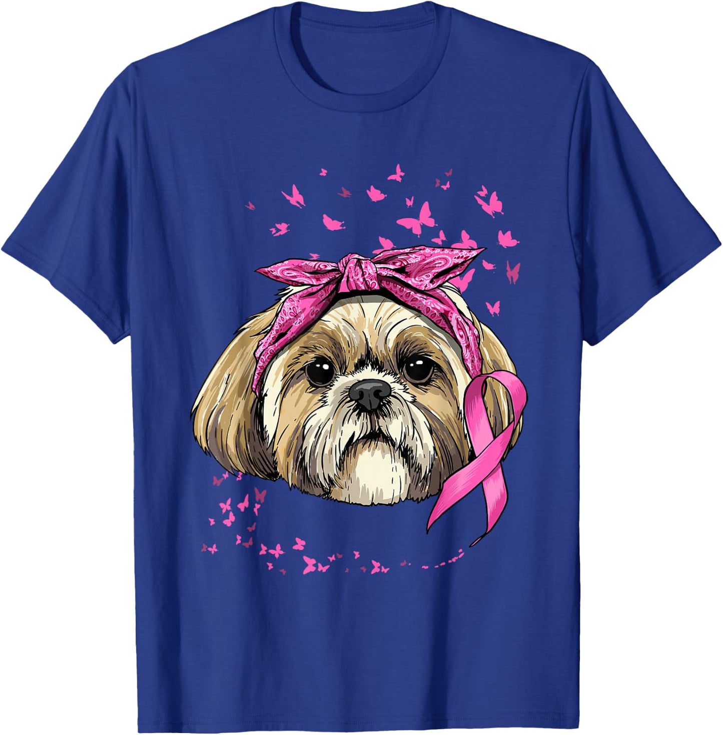 Breast Cancer Awareness Shih Tzu Dog Pink Ribbon Survivor T-Shirt - T-Shirt | Royal