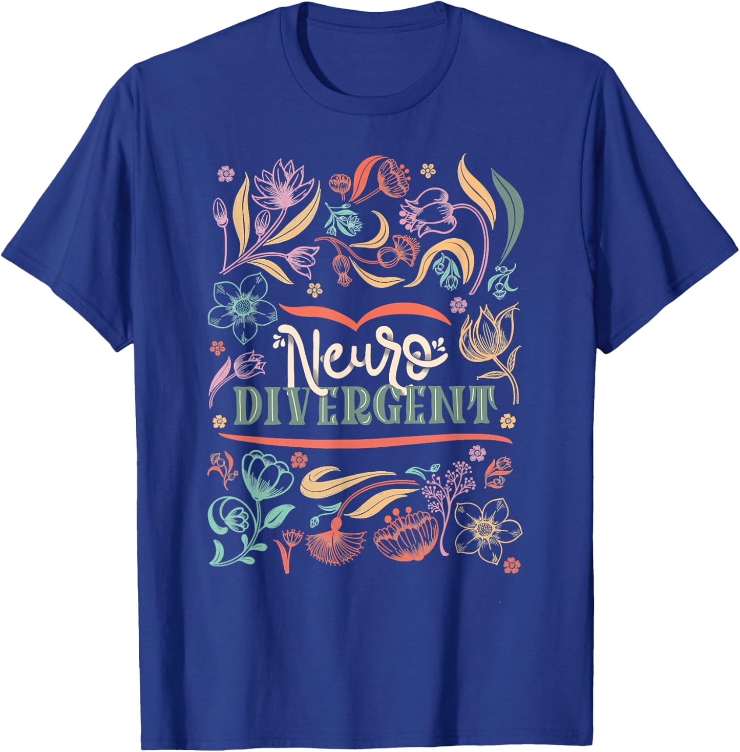 floral Neurodivergent Autism Awareness T-Shirt - T-Shirt | Royal