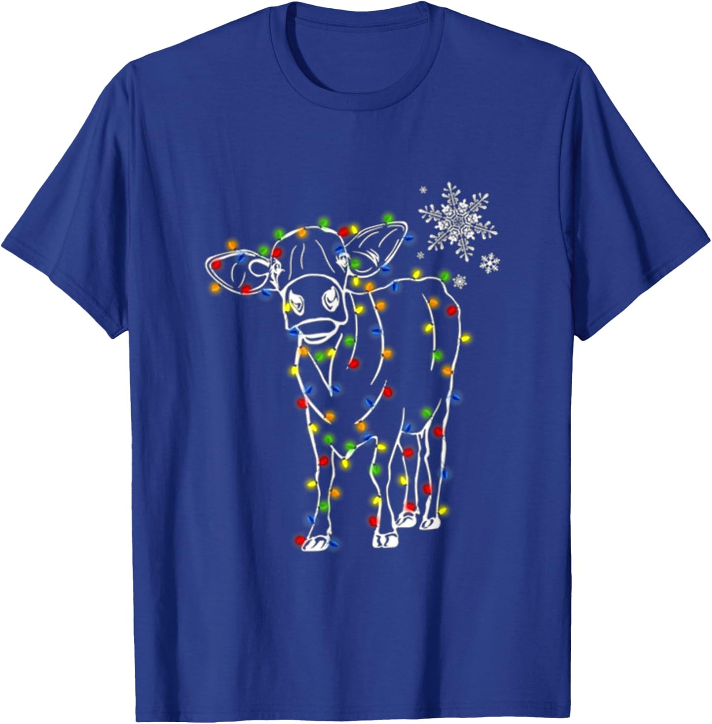 Cow Christmas Light Tree Cow Xmas Snow Lover T-Shirt - T-Shirt | Royal